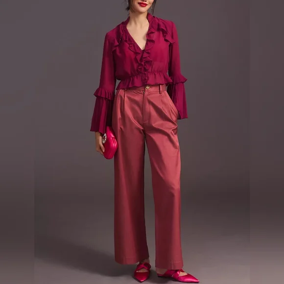 NWT ANTHRO | Sheer V-Neck Blouse - Picture 4 of 5